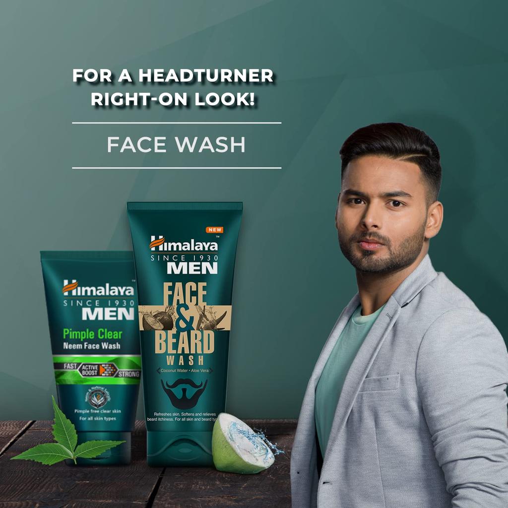 Himalaya Men Pimple Clear Neem Face Wash 50ml Soap Free Acne Control Cleanser for Men’s Skin