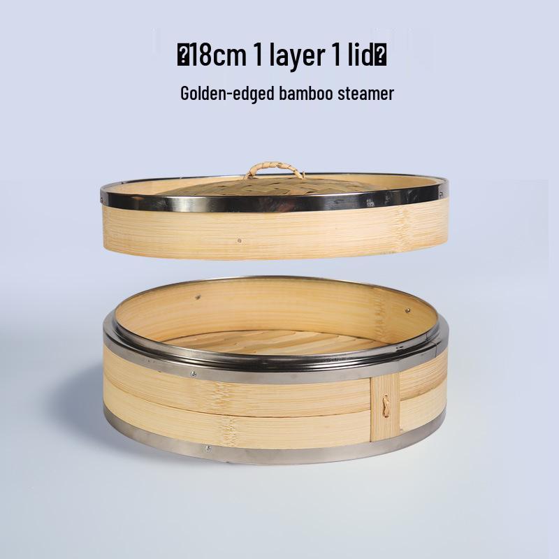 Mao Bamboo Steamer Basket with Stainless Steel Edge - Ideal for Baozi, Mantou, and Xiaolongbao.