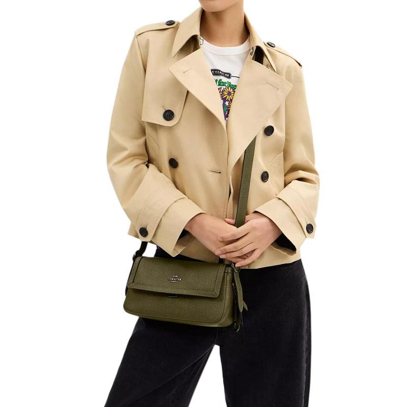 Coach Etta 25 Klappendesign Leder Handtasche Umhängetasche Mittelgroß Damen Olivgrün