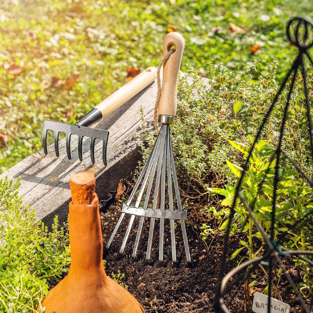 KADAX Metal Garden Rake 6-Tine Handle