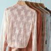 Women Lace Shirt Half High Collar Long Sleeve See-through Embroidery Lace Flower Pattern Tops Sexy Bottom Tops