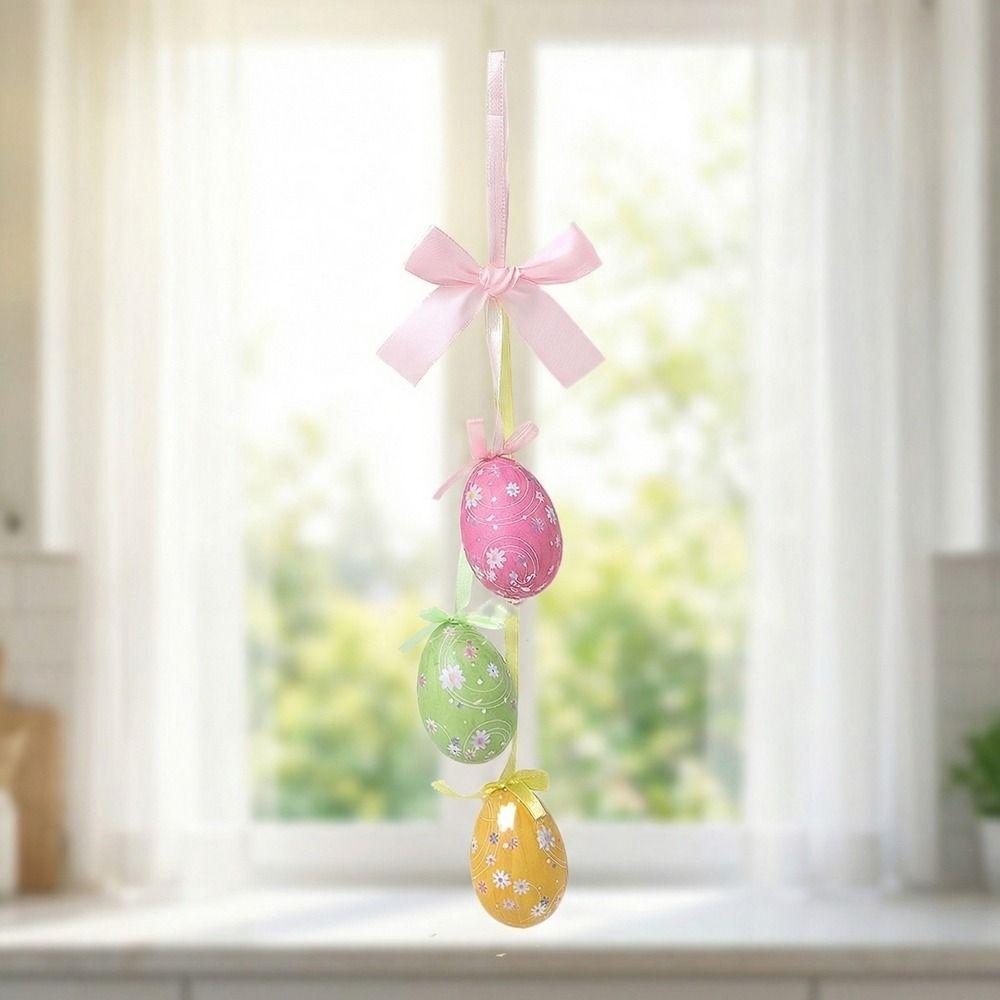 With Bow Easter Eggs Hanging Pendant DIY Crafts Colorful Eggs String  Spring Holiday