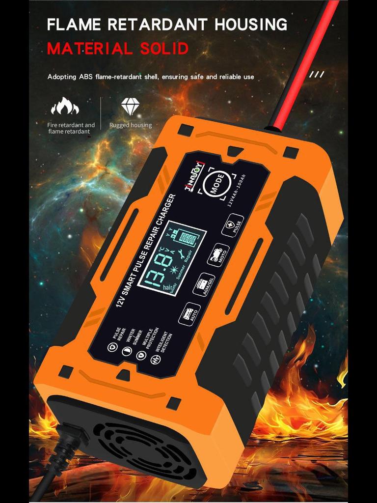 Intelligent 12V Pulse Repair Battery Charger with Screen Display for Motorcycle and Car