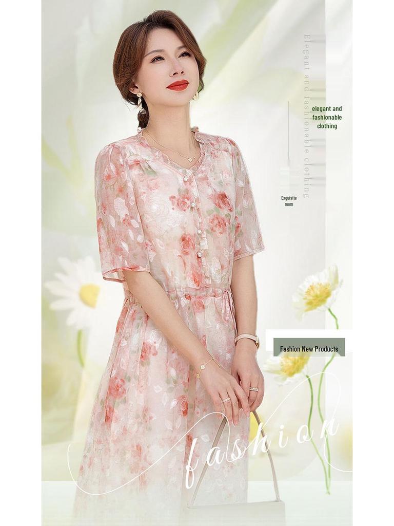 Elegant Silk Chiffon Midi Dress – Women's Short-Sleeve Summer Style 2026