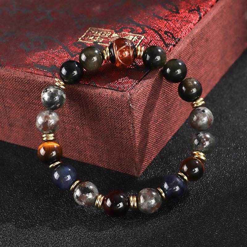 Black Myth Wukong Flame Stone Obsidian Beaded Couple Bracelet Original Design Yellow Tiger Eye Bracelet Explosive