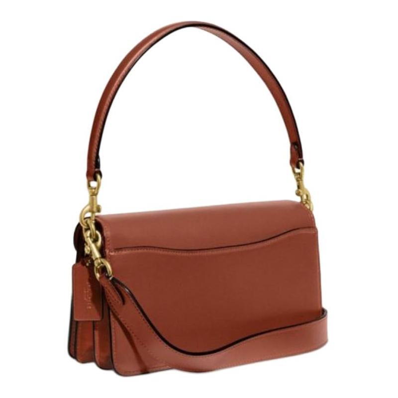 Coach Tabby 26 Classic Logo Buckle Closure Cow Leather Shoulder Handbag Medium Size Women's Brown and Caramel Color
