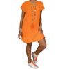 Women's Solid-Color V-Neck Loose-Fit Casual Short-Sleeve Summer Dress