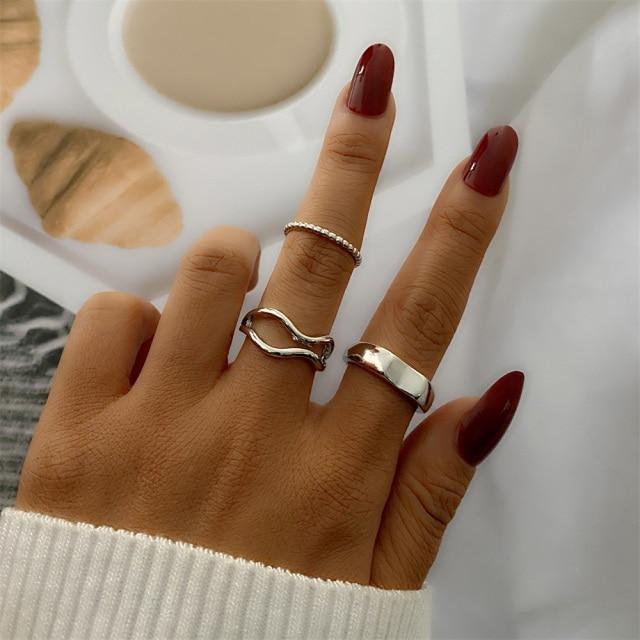 Sada prstenů s českým zlatým řetízkem pro ženy Fashion Boho Coin Snake Moon Rings Dárkové šperky Party Trend