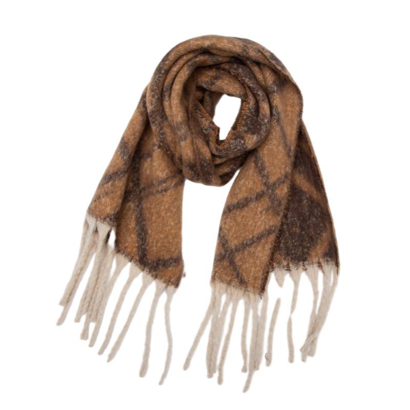 Autumn and winter new loop yarn imitation mohair jacquard double grid scarf