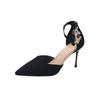 Schwarze High Heels neue spitze Wildleder Einzelne Schuhe Ein-Knopf Strass Sandalen sexy Temperament Damenschuhe