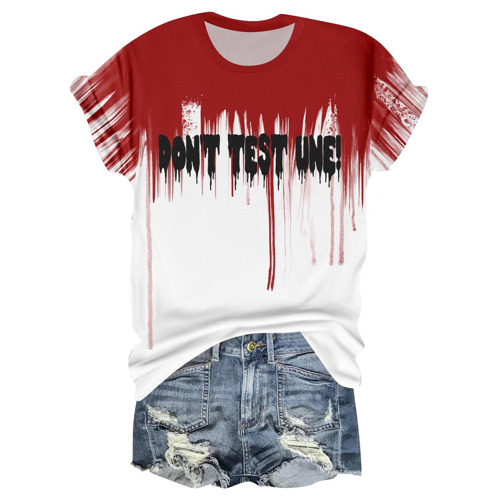 

Women s Casual Round Neck Halloween Print Short Sleeve T-Shirt Top XXL Кіновар