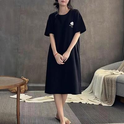 Summer Korean-style Short-sleeved T-shirt Dress, Home Nightgown, Long Over-the-knee Long Dress, Loose Large-sized Fashionable and Individual Dress