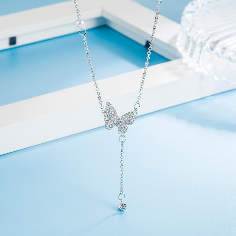 Ladies Crystal Butterfly Pendant Necklace