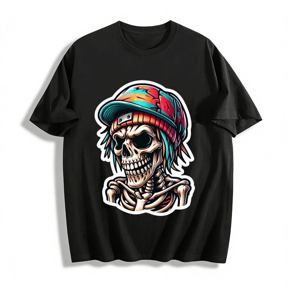 

Trendy Street Style Skull With Cap Graphic Casual T-shirt Pure cotton T-shirt XXS