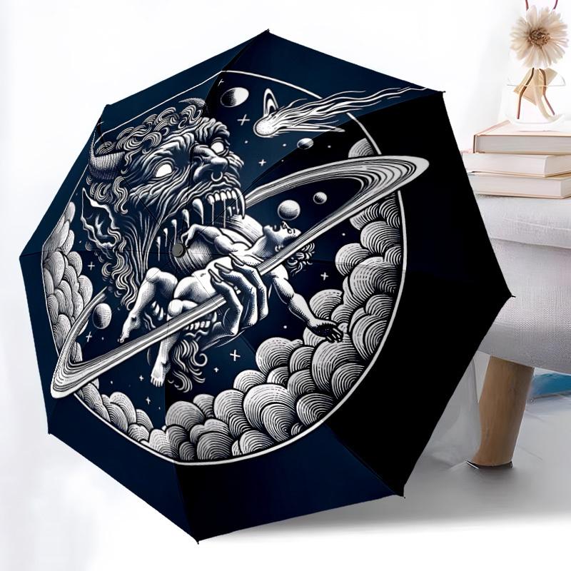 1pc Fantasy Monster "Astronomy" Automatic Umbrella High Quality Canopy, Portable Folding Umbrella With, Ideal Gift for - Travel, Everyday, Formal Even
