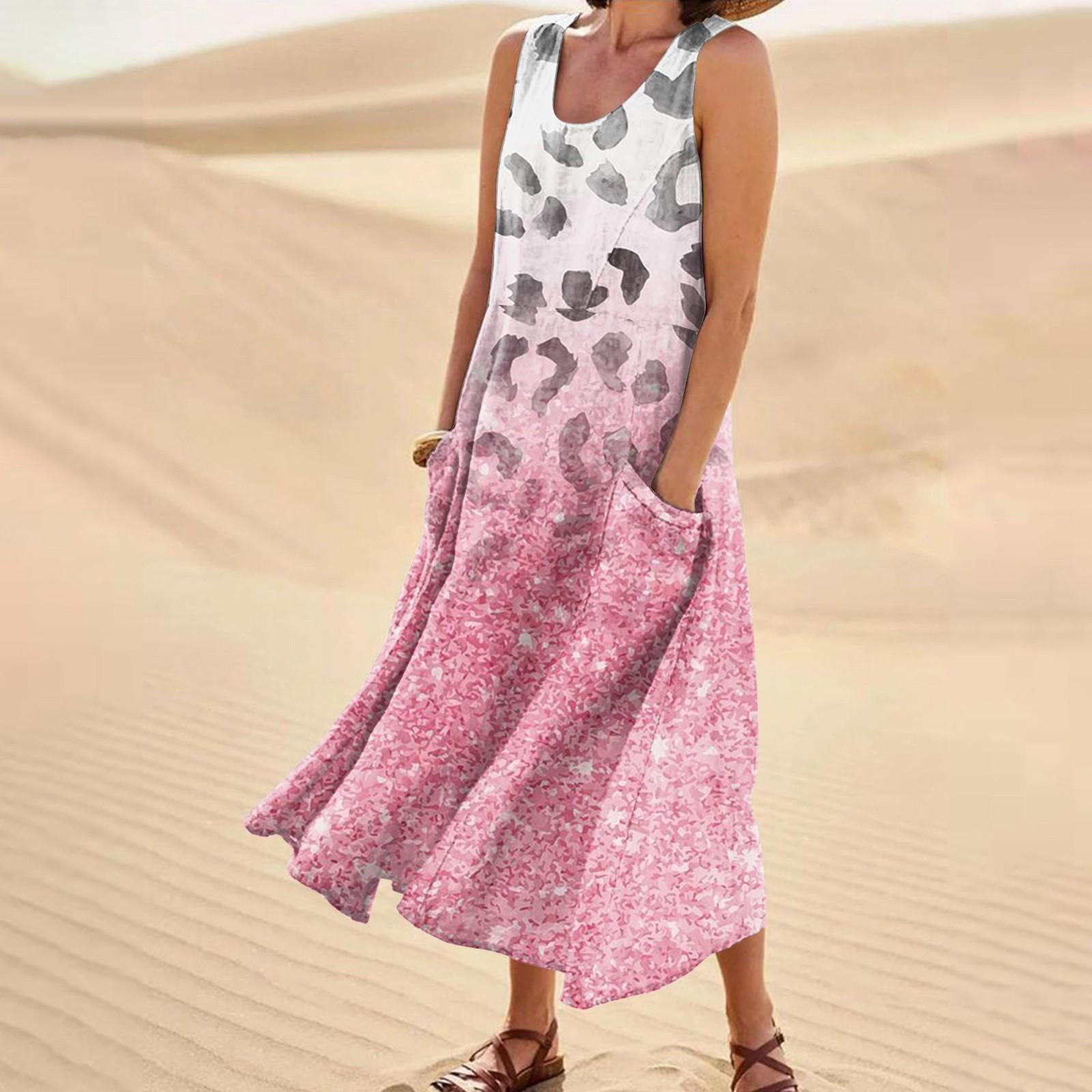 

Женское летнее свободное свободное платье без рукавов с круглым вырезом и карманами L розовый