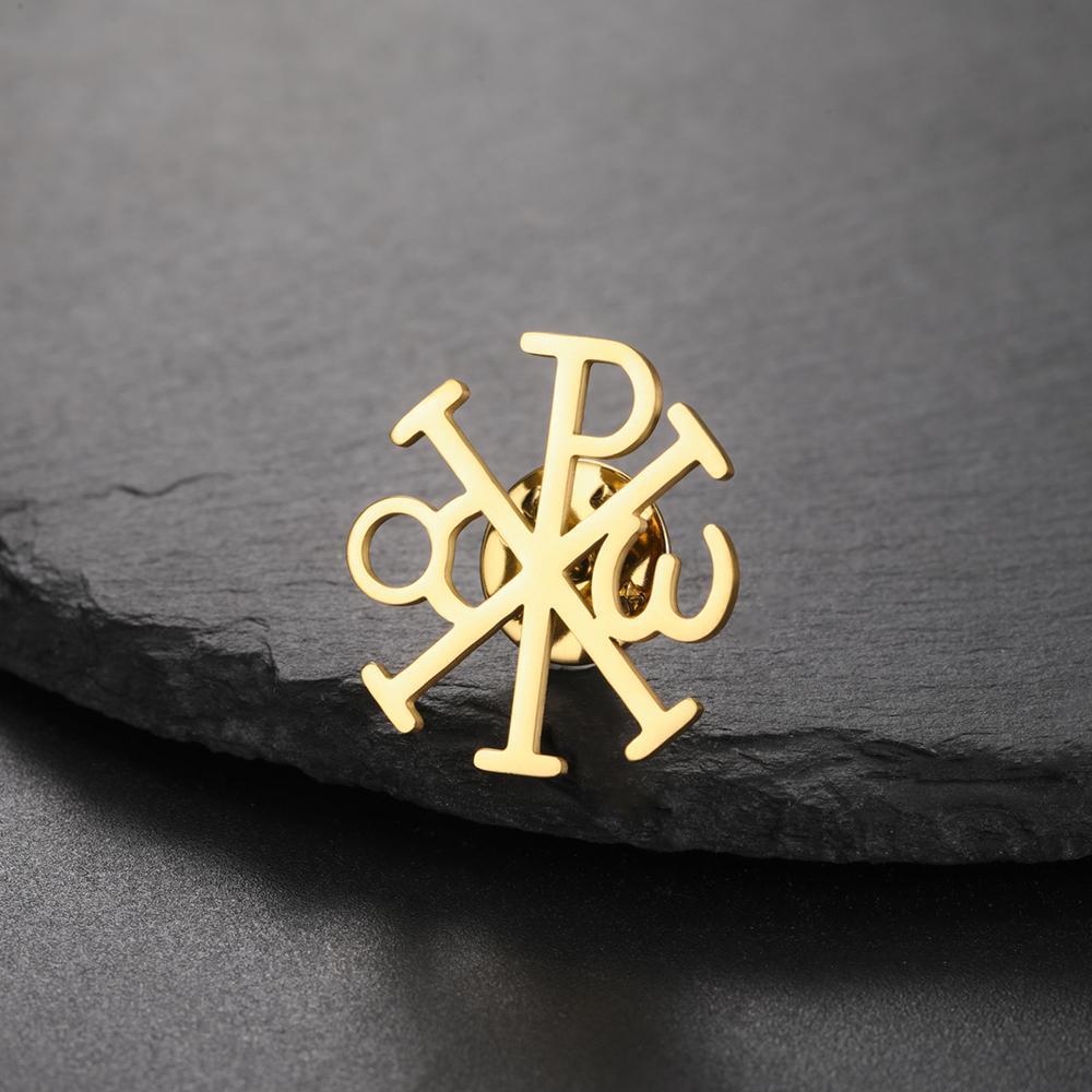 Dawapara Chi Rho Cross Brooch Pins Christogram Greek Symbol Religious Jesus Christian Jewelry Stainless Steel