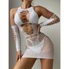 Sexy Off Shoulder Women Dresses Night Club Party Wear Mini Bodycon Dress Summer Women Hollow Out Lace Fishnet Bodysuits