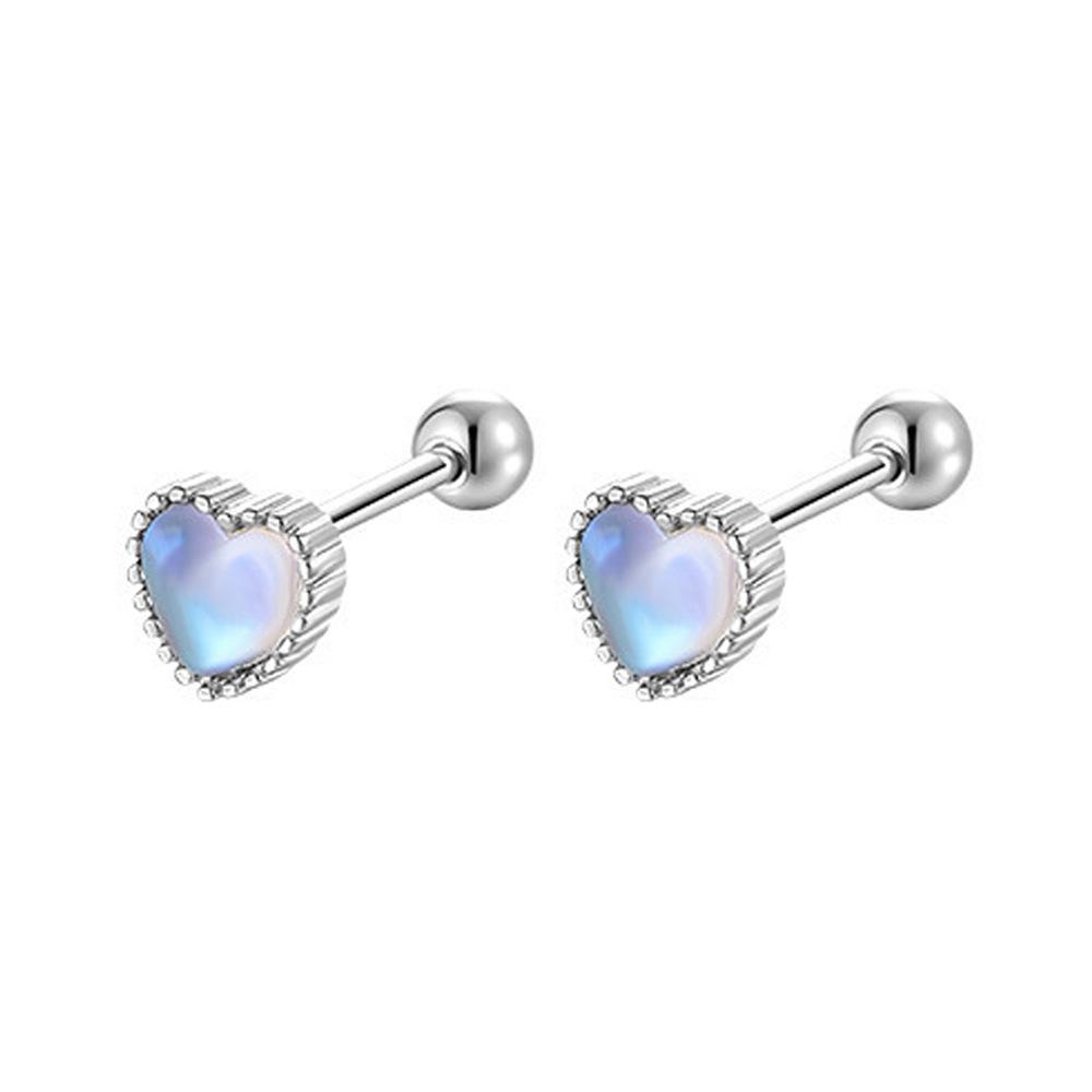 Boucles d'oreilles à vis en pierre de lune Love pour femmes, élégantes et tendance, au design simple et avancé