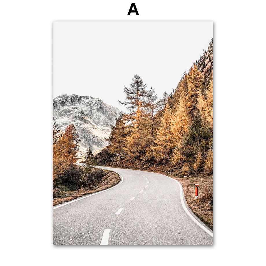 Autumn Hill Forest Road Dýňová květina Nástěnná malba na plátně Severské plakáty a tiskoviny Moderní obrazy pro výzdobu obývacího pokoje
