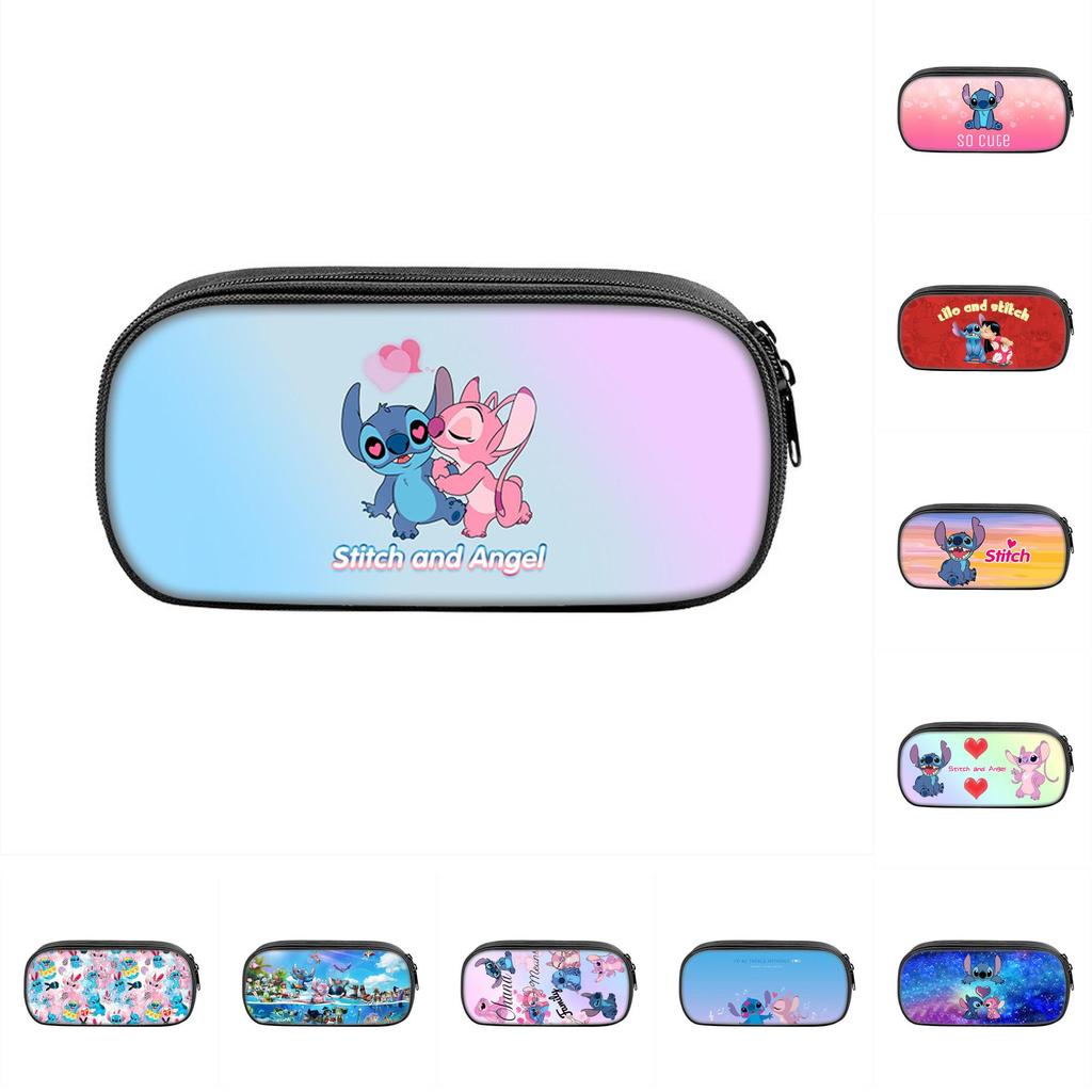 Stitch Pencil Case With Dual Zipper Polyester Storage For Kids And Students