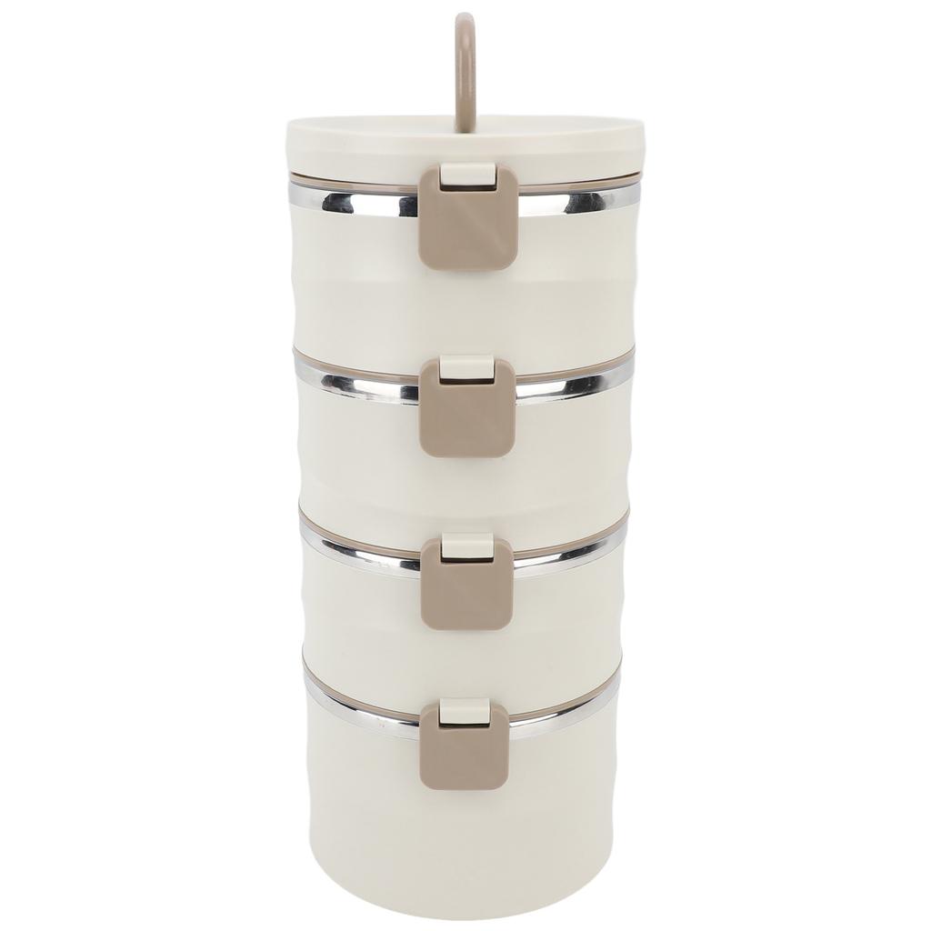 3.3L 4 Tier Insulated Lunch Box 304 Stainless Steel Food Container Round Stackable Bento Box with 2 Integral Fork Spoon