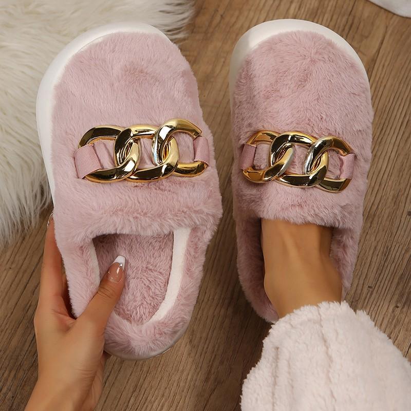 Womens Winter Warm Cotton House Slippers Female Indoor Plus Fur House Slippers Shoes Ladies House Hold Footwear Women Slipper