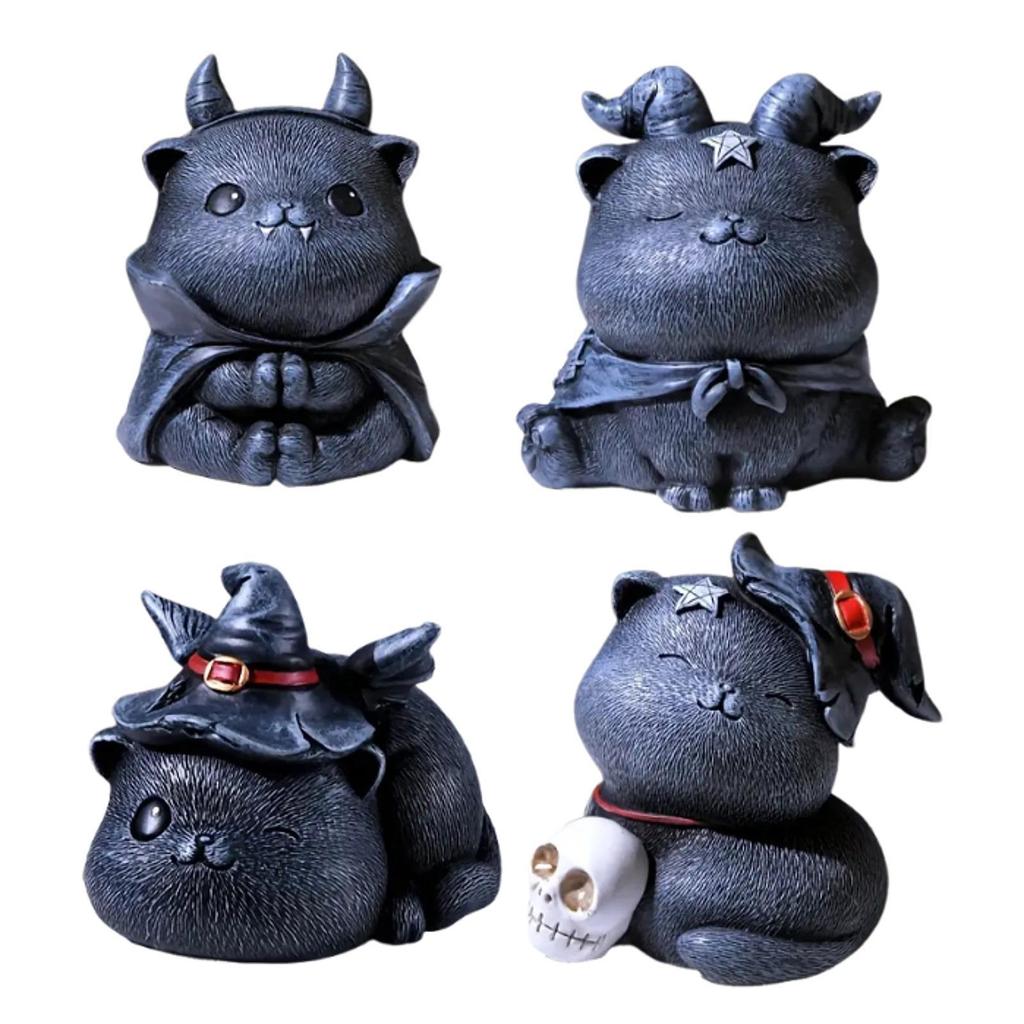 Cat Statue Collectibles Ornament Accessories Home Decor Resin Cat Tea Pet for Study Bookcase Office Cabinet Tearoom