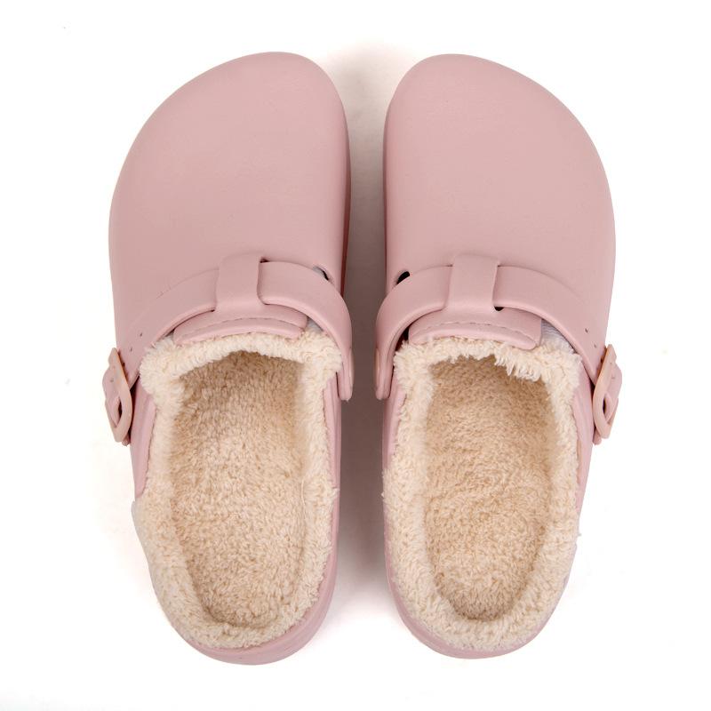 Slippers Women Winter Warm Closed Toe EVA Plush Slippers Non-slip Comfortable Shoes Men Couples Mules Outdoor Indoor Slippers