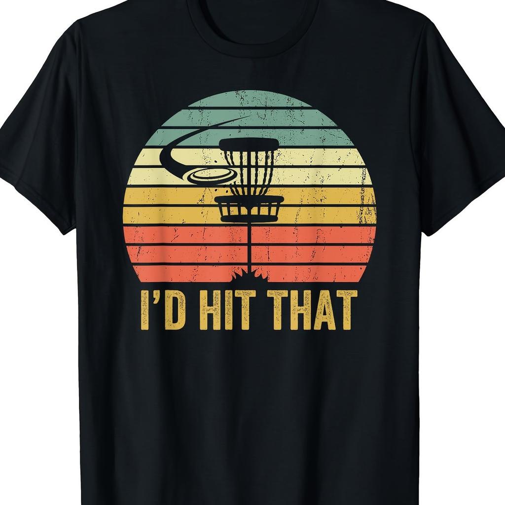 Id Hit That Disc Golf Vintage Retro Sunset Graphic Tee Casual Mens Short Sleeve TShirt