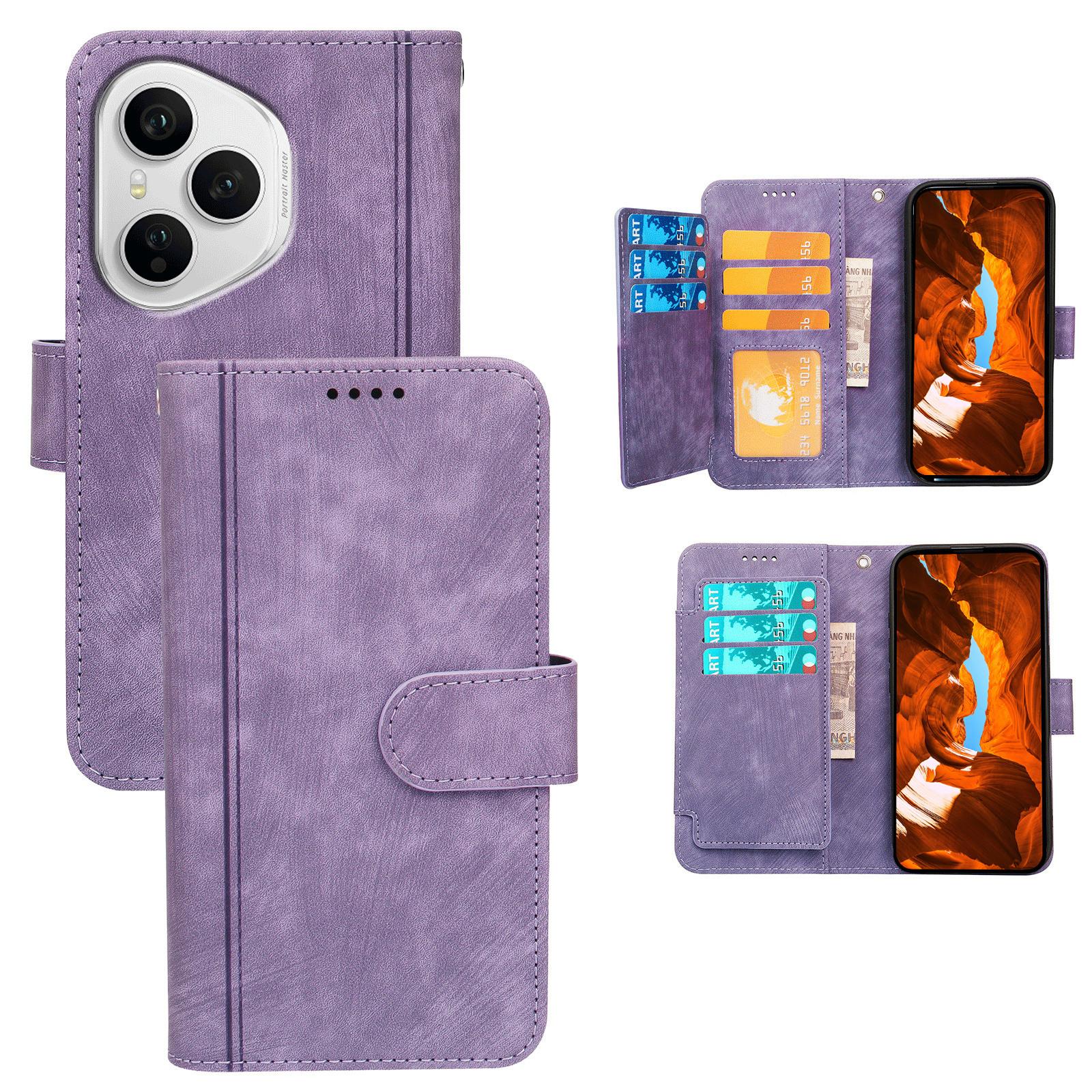 

Для Honor 400 Pro 5G (Глобальний) Шкіряний чохол з лінійним візерунком, гаманець, чохол для телефону з 9 відділеннями для карток Purple