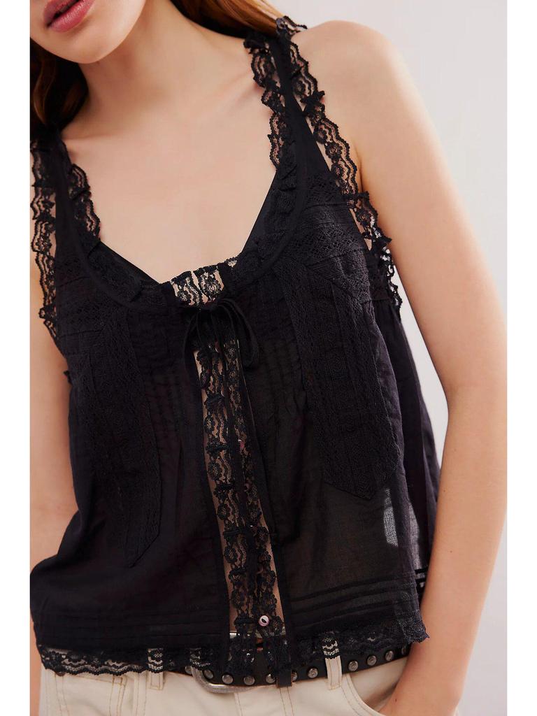 Damen Slim Fit Tanktop mit Spitzenbesatz