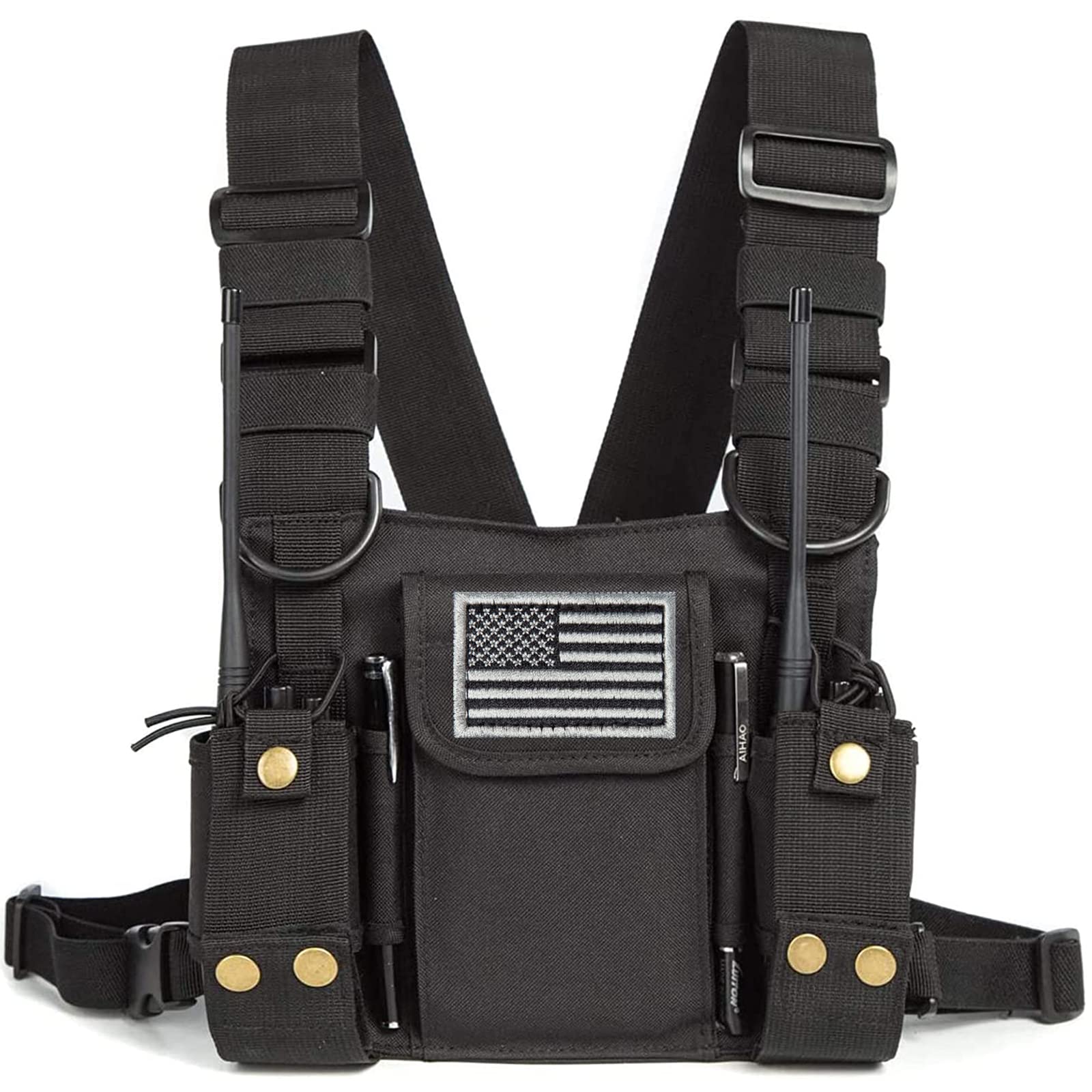 

Radio Shoulder Holster Chest Harness Holder Vest Rig Radio Chest Front Pack Pouch Case with Front Pouch for Two-Way Walkie-Talkie Kenwood, Arcshell, чорний
