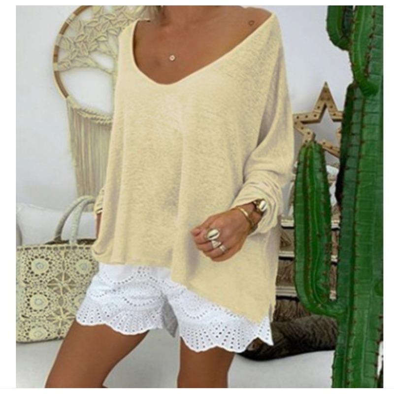 IHUASU Women's Fashion Casual Solid Color Print Long Sleeve Blouses & Shirts