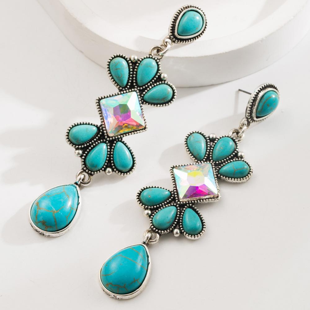 

Metallic Turquoise Semi-circular Geometric Dangle Earrings Women s New Simple Retro Design Zircon Party Accessories зелений