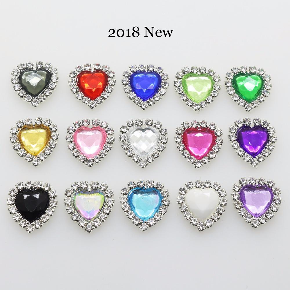 Mini 16mm(4/10 Inch) 10pcs Heart Acrylic Rhinestone Buttons DIY Hair Accessory Wedding Initiation Ribbon Decoration