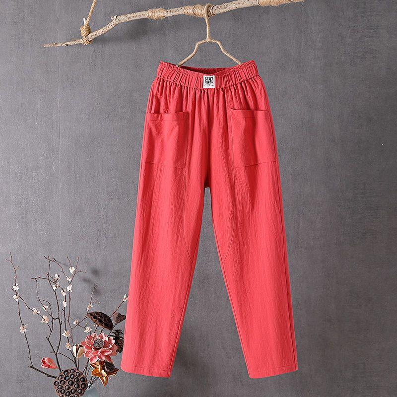 Summer Women Trousers Casual Cotton Linen Pants Loose Straight Trousers Nine Point Harem Pants