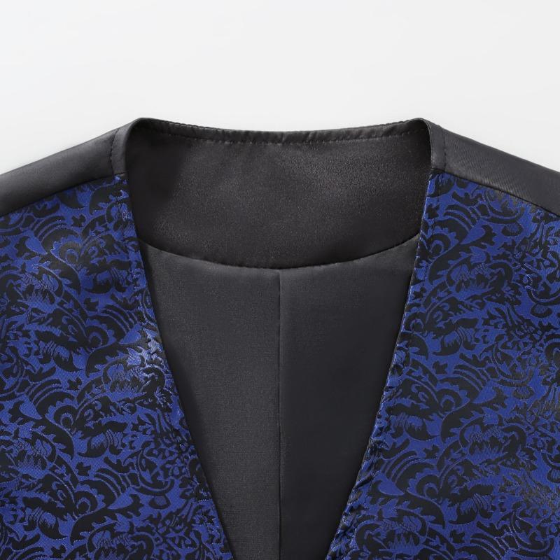 Men's Blue Paisley Jacquard Waistcoat V-Neck Single Breasted Formal Suit Vest for Wedding/Prom
