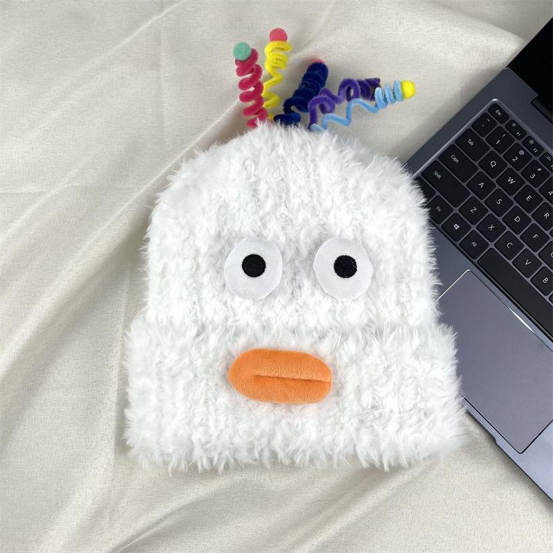 New Cute Funny Sausage Mouth Plush Hat Women's Versatile Big Head Circumference Warm Wool Ear Protection Knitted Hat