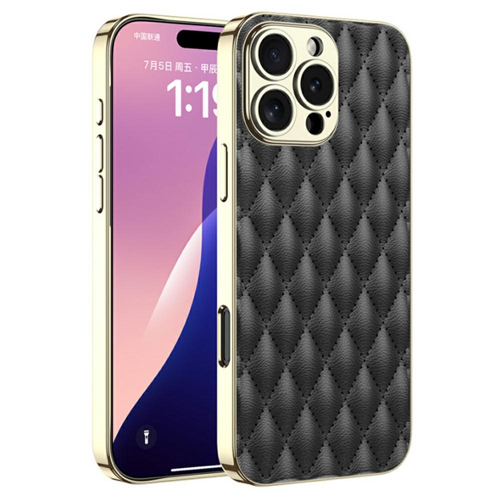 

GKK For iPhone 16 Pro Case Rhombus Imprinted PU+TPU+PC Phone Shell Electroplating Border Black