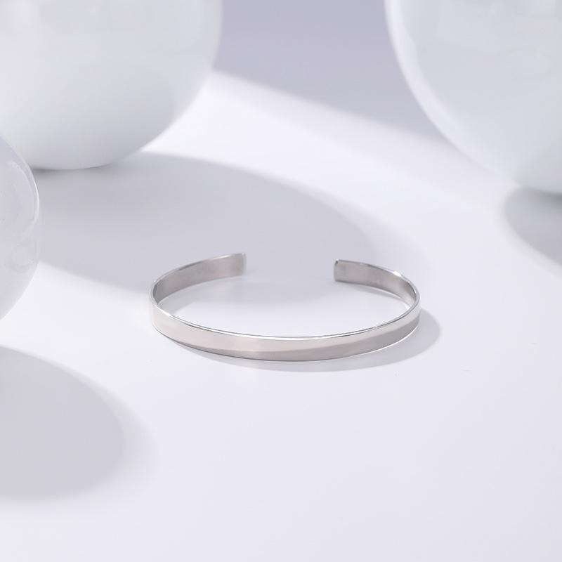 South Korean Version of Light Luxury Niche Bracelet S925 Sterling Silver Glossy Bracelet with Plain Minimalist Opening Bracelet Accessory