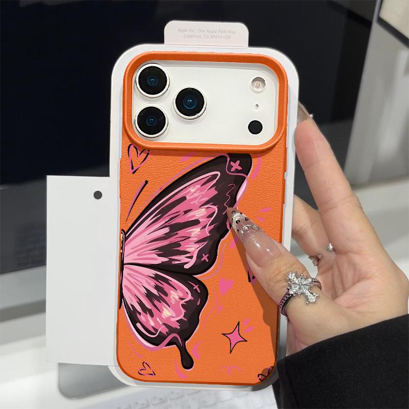 For iPhone 18 Pro Max Case Colorful Butterfly Leather Texture Silicone Cover For iPhone 17 16 15 14 13 Pro Max 16E 17E