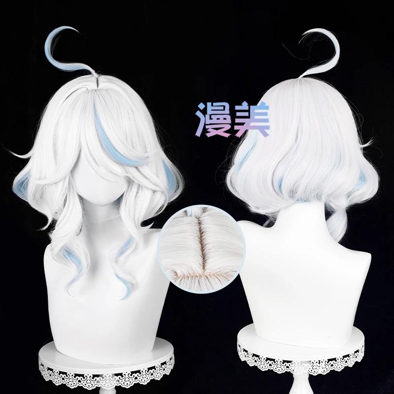 Fontaine Focalors Cosplay Wig Long Furina Wigs Blue White Curly Women Wigs Heat Resistant Hair Anime Wigs