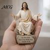 Modern Religious Figurine Jesus Open Arm Blessing Statue with Bible Verse Base Resin Prayer Room Decoration Christian Inspirational Sculpture for Desk