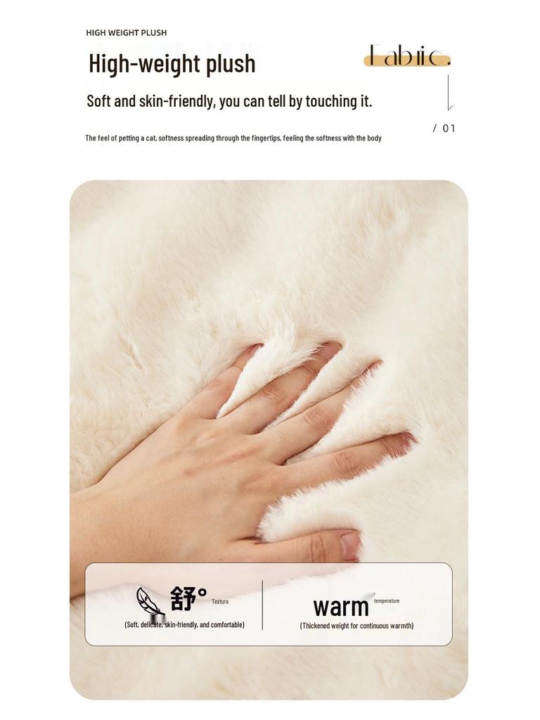 Large Rabbit Fur Plush Sofa Cushion - Winter 2025 Fleece Lined, Thickened, Non-Slip Leather Cover