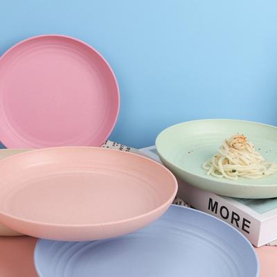 23cm Round Salad Dessert Dinner Plate Stackable Unbreakable Reusable Wheat Straw Dish Microwave Safe Fruit Plate for Dining Room
