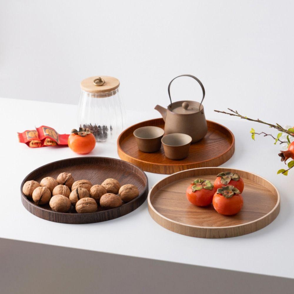 Round Wood Serving Tray Natural Candle Holder Tray Multifunctional Storage Tray Kitchen Counter