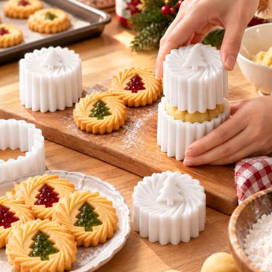 Plastic Mooncake Mold Double-Sided Press Mold, 2-in-1 Pastry Stamp, Christmas Kitchen Decorator Tree Design Decorative Baking Tool for Homemade
