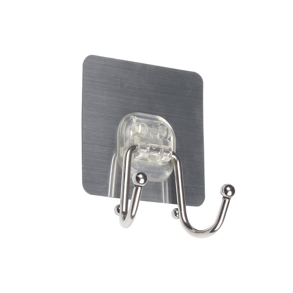 Stainless Steel Punch-Free Double Hook - Adhesive Wall Mount for Kitchen and Bathroom.