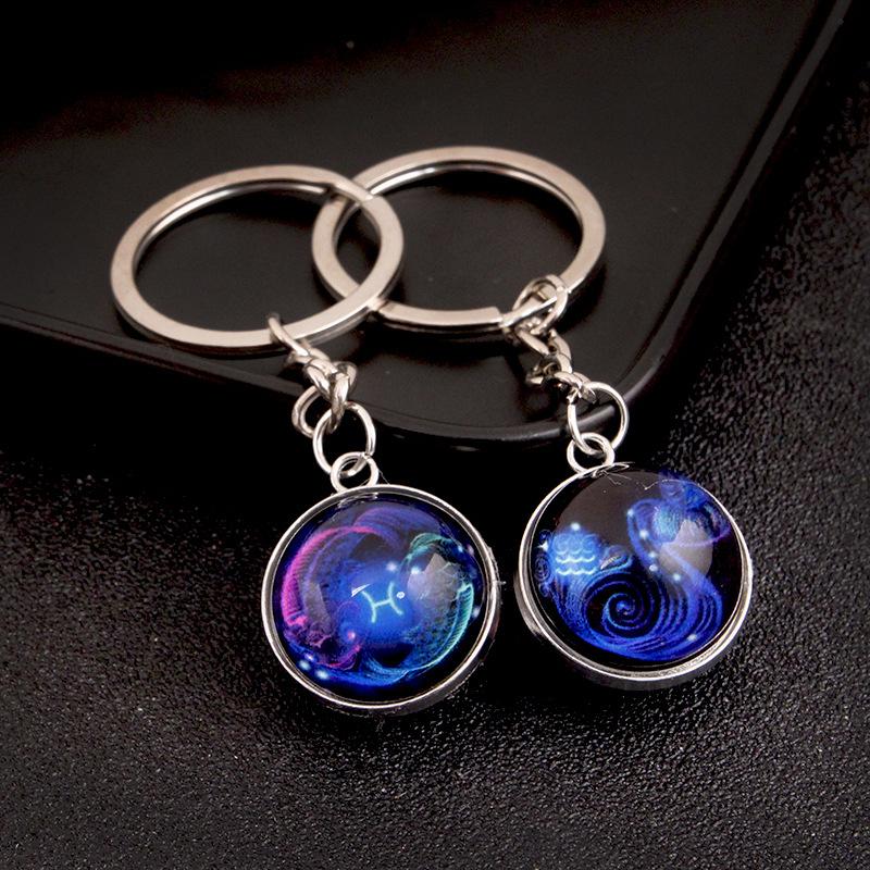 Kulatý svítící krystal zvěrokruhu Keychain - Panna & Lev